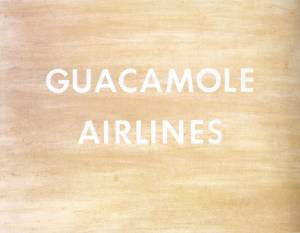 Guacamole Airlines, spinach on paper, by artist Edward Ruscha