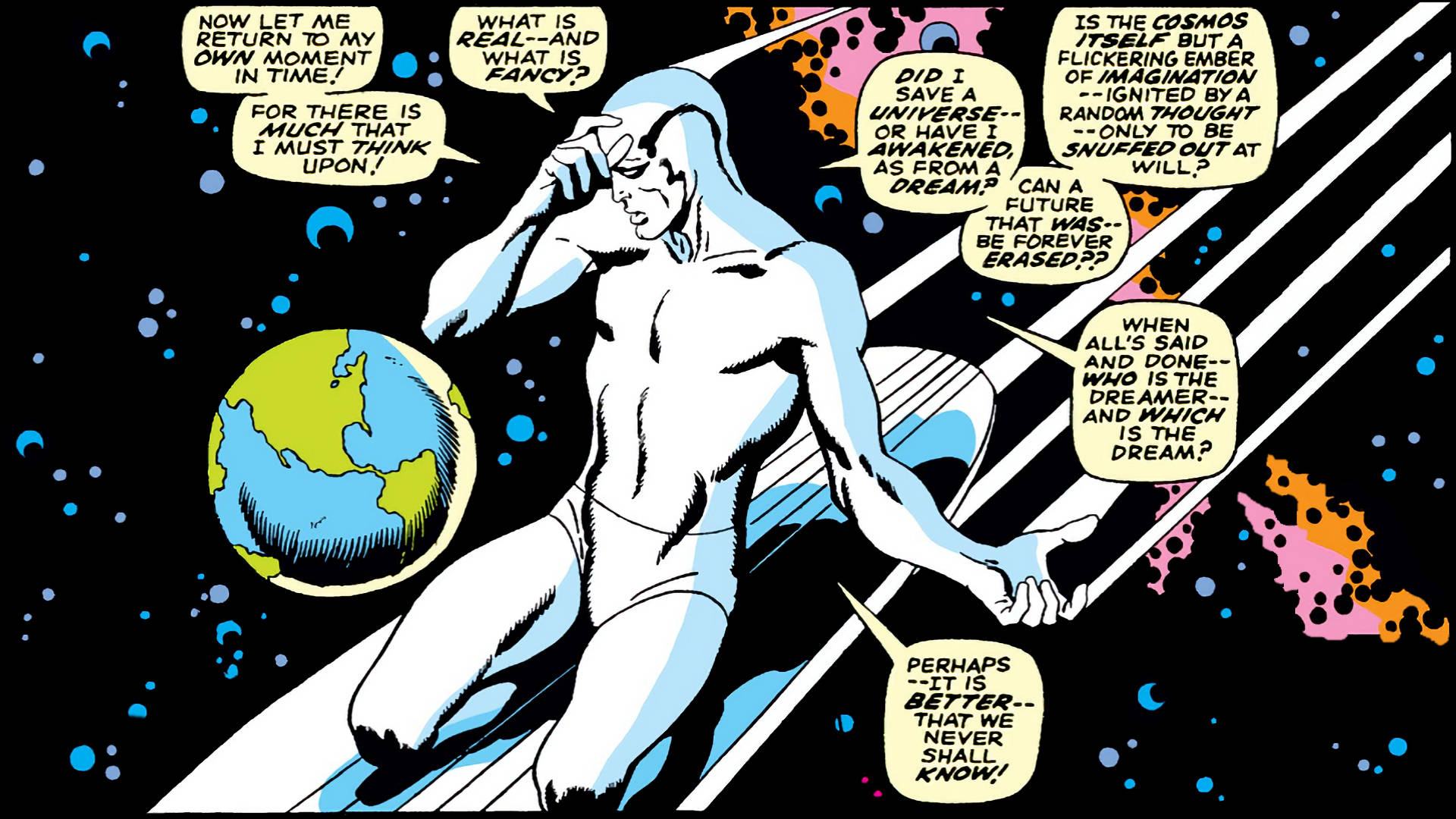 Full-screen HD 1920 x 1080 wallpaper of The Silver Surfer from Marvel Comics, 1968