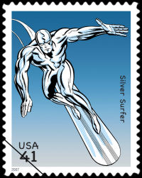The first of the two 2007 U.S. postage stamps honoring Marvel Comics The Silver Surfer.