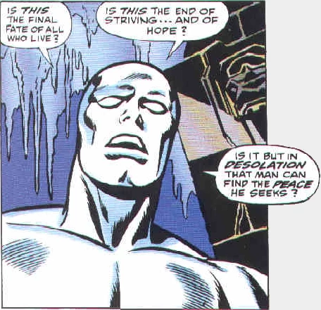 A panel from the original 1968 Silver Surfer: Is this the final fate of all who live?