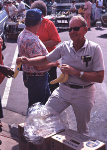 Free bananas handed out at the 1981 Banana Festival, Fulton KY - S. Fulton TN