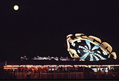 A full moon over the carnival at the 1981 Banana Festival in Fulton KY - S. Fulton TN
