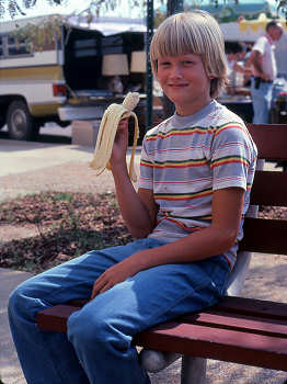 Young banana lover at the 1981 Banana Festival in Fulton KY - S. Fulton TN