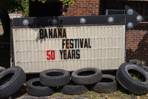 50 YEARS sign at the 50th Anniversary Banana Festival in Fulton KY - S. Fulton TN