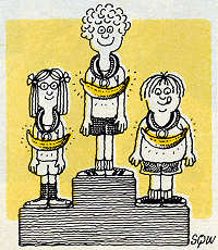 Old line drawing of children who received bananas as trophies.